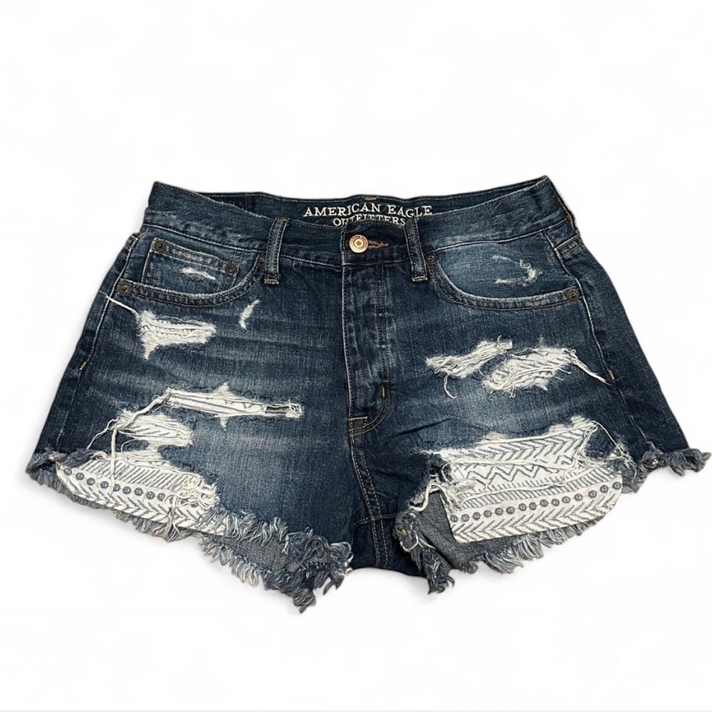 American Eagle Outfitters Dark Blue Distressed Jean Shorts